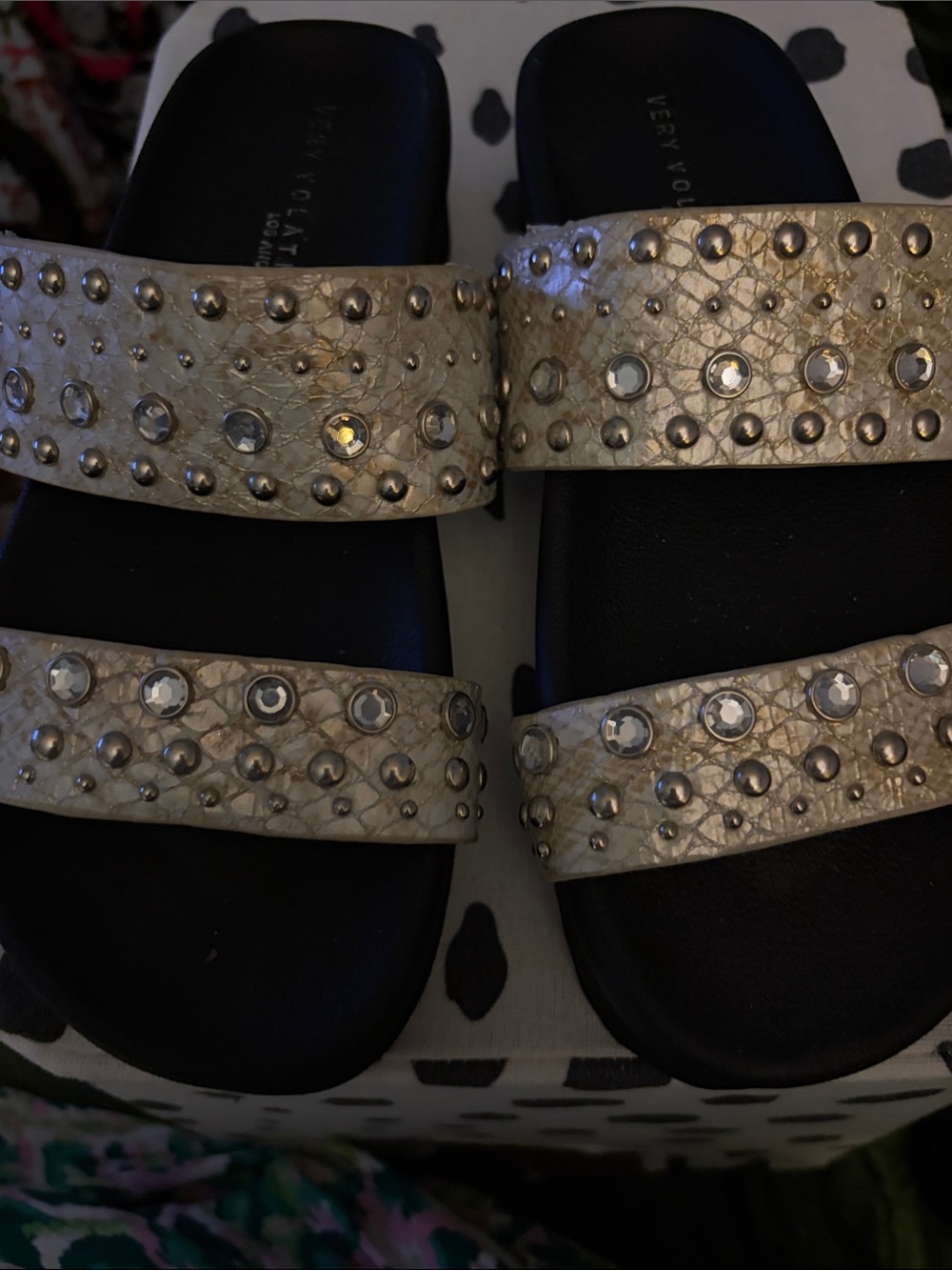 Very Volatile women’s Milan Fisherman Vegan leather embellished sandal. Size 7.